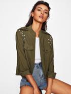 Shein Rhinestone Embellished Flap Pocket Jacket