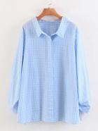 Shein Drawstring Sleeve Gingham Blouse