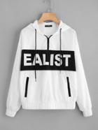 Shein Letter Print Quarter Zip Drop Shoulder Hoodie