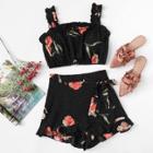 Shein Frill Trim Crop Top & Wrap Shorts Set