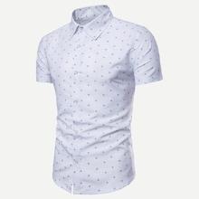 Shein Men Anchor Print Curved Hem Shirt