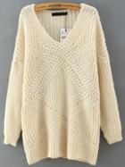 Shein Beige V Neck Mohair Loose Sweater