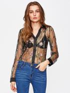 Shein Botanical Embroidered Mesh Blouse