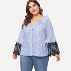 Shein Plus Lace Trim Bell Collared Bardot Blouse