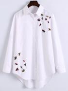 Shein White Curved Hem Embroidered High Low Blouse