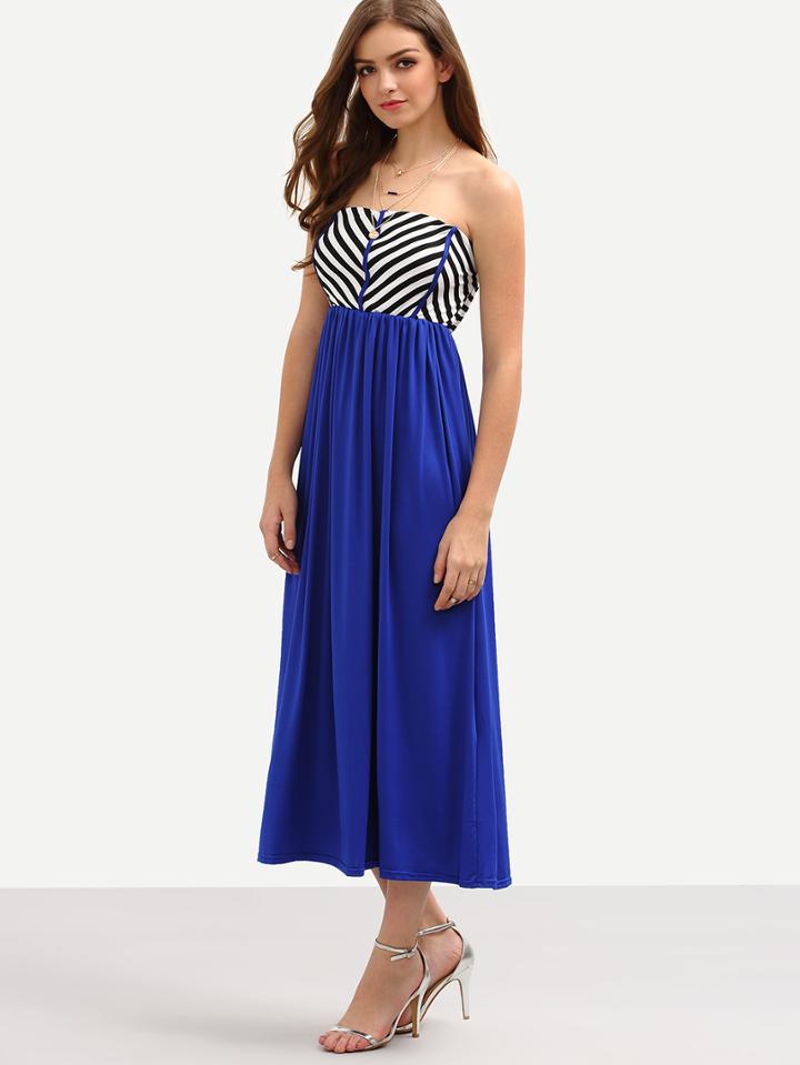 Shein Blue Chevron Print Bandeau Dress