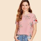 Shein Buttoned Keyhole Back Floral Top