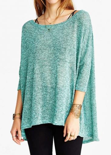 Rosewe Asymmetric Back Slit Green T Shirt