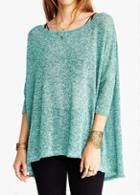 Rosewe Asymmetric Back Slit Green T Shirt