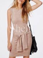 Shein Mocha Apricot Poplin Sleeveless Wrapover Bodycon Dress