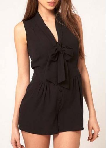 Rosewe Solid Black Sleeveless Above Knee Rompers For Women