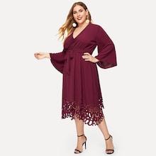 Shein Plus Trumpet Sleeve Laser Cut Hem Wrap Dress