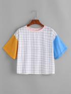 Shein Grid Print Color Block Cut And Sew T-shirt