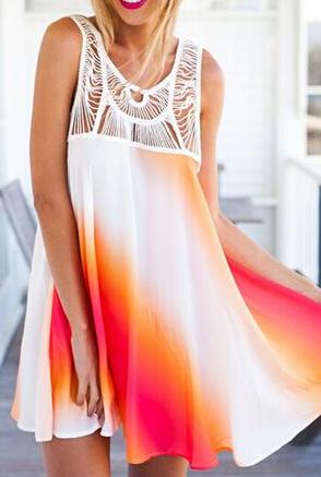 Shein Red White Pool Hollow Lace Boho Loose Dress