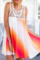 Shein Red White Pool Hollow Lace Boho Loose Dress