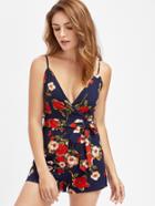 Shein Cami Straps Floral Playsuit With Self Tie
