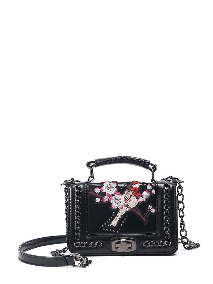 Shein Embroidered Patch Chain Decorated Flap Bag