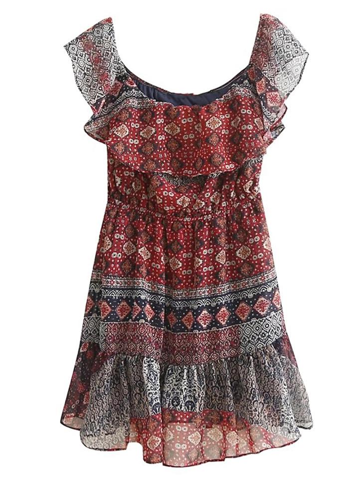 Shein Boat Neckline Elastic Waist Ruffle Dress