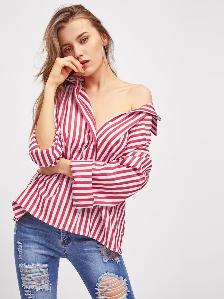 Shein Drop Shoulder Striped Boyfriend Shirt