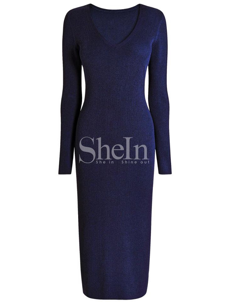 Shein Navy Long Sleeve Sheath Dress