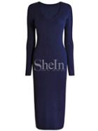 Shein Navy Long Sleeve Sheath Dress