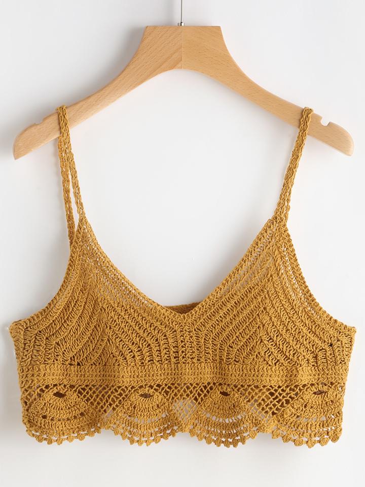 Shein Hollow Out Crochet Scallop Hem Crop Cami Top