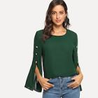 Shein Solid Split Sleeve Pocket Blouse