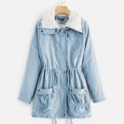 Shein Contrast Line Pocket Front Drawstring Detail Coat