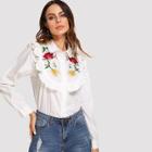 Shein Floral Embroidered Ruffle Shirt