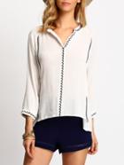 Shein White Long Sleeve Embroidered Slim Blouse