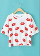 Rosewe Pretty Mouth Print Round Neck Short T Shirt