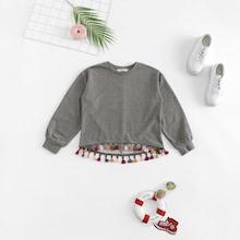 Shein Girls Colorful Tassel Hem Sweatshirt