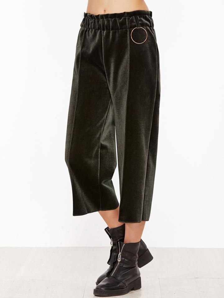 Shein Dark Green Elastic Waist Wide Leg Velvet Pants