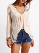 Shein Light Yellow V Neck Backless Loose Blouse