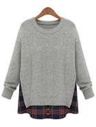 Shein Grey Long Sleeve Plaid Plus Top
