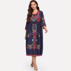 Shein Floral Embroidered Drawstring Dress