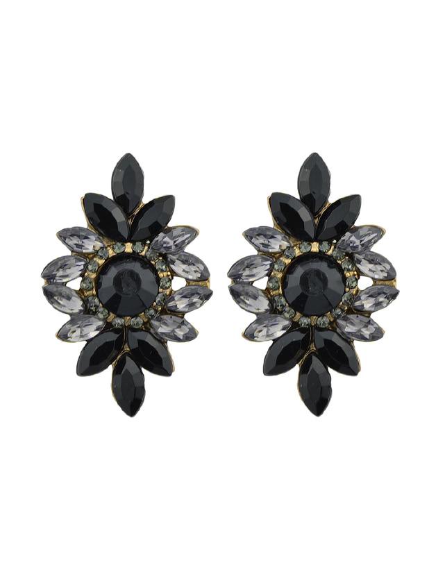 Shein Black Vintage Rhinestone Flower Earrings