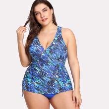 Shein Plus Cross Back Tie Side Tankini Set