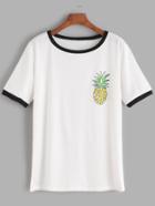 Shein Contrast Trim Pineapple Print T-shirt