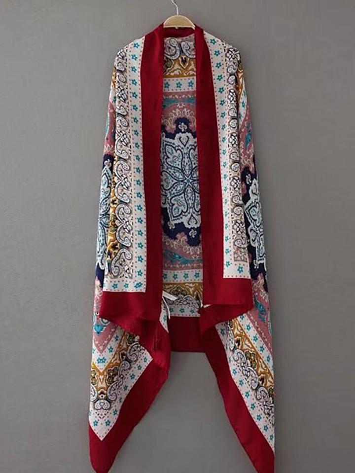 Shein Tribal Print Scarf With Fringe
