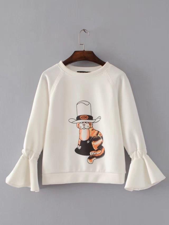 Shein Bell Cuff Cartoon Print Sweatshirt