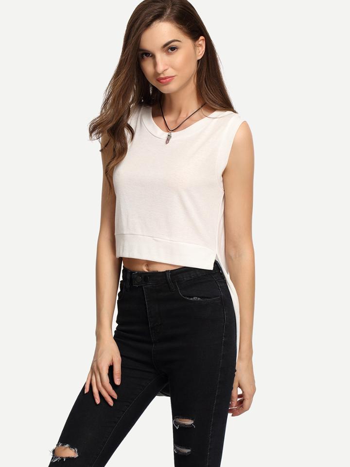 Shein White Dip Hem Split Tank Top