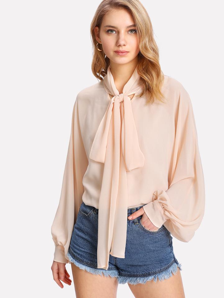 Shein Tie Neck Chiffon Blouse With Inner Cami