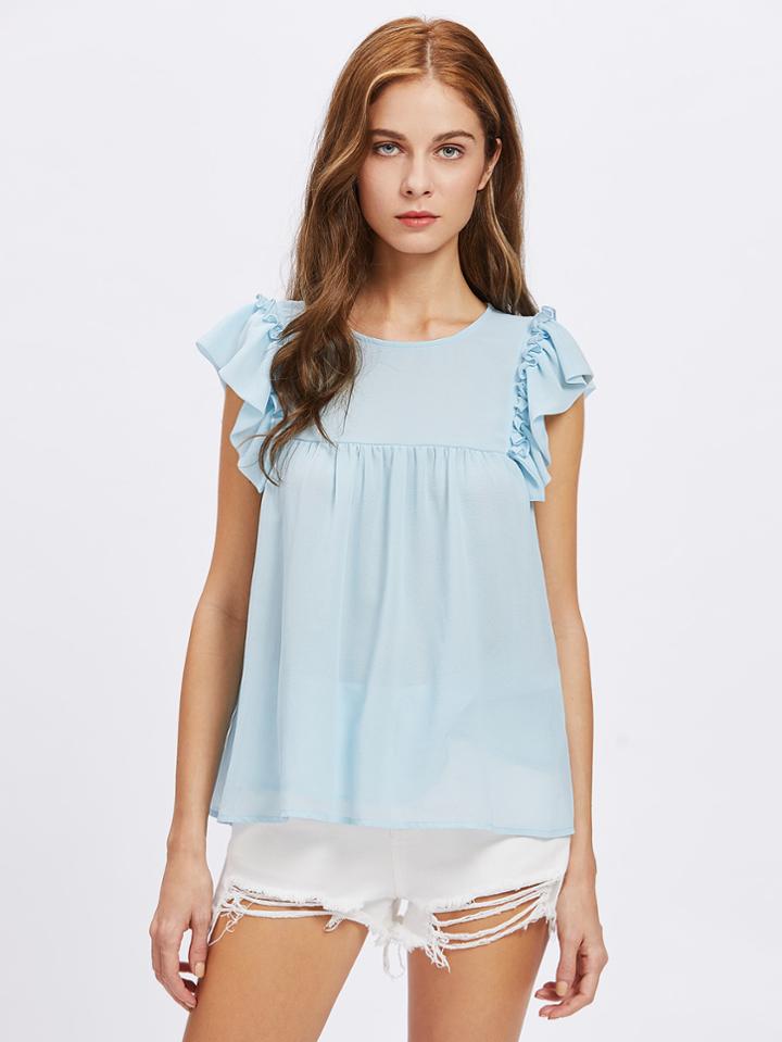 Shein Tied Mesh Back Ruffle Hem Blouse