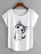Shein Cat Print Dolman Sleeve T-shirt
