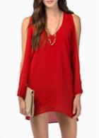 Rosewe Catching Solid Red Long Sleeve V Neck Woman Dress
