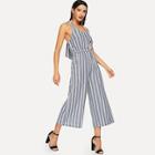 Shein Knot Back Striped Jumpsuits