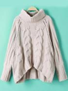 Shein High Neck Cable Knit Dip Hem Sweater