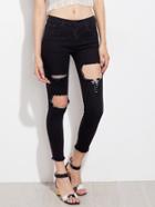 Shein Cut Out Raw Hem Cropped Jeans