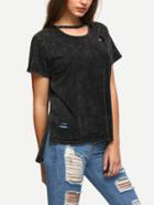 Shein Dip Hem Studded Cut Out Split T-shirt